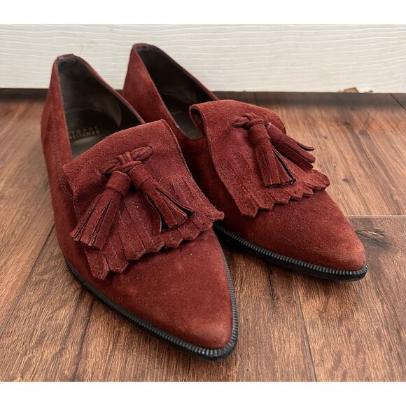 STUART WEITZMAN Avatass Terracotta Suede Kiltie Tassel Loafers - Picture 6 of 10